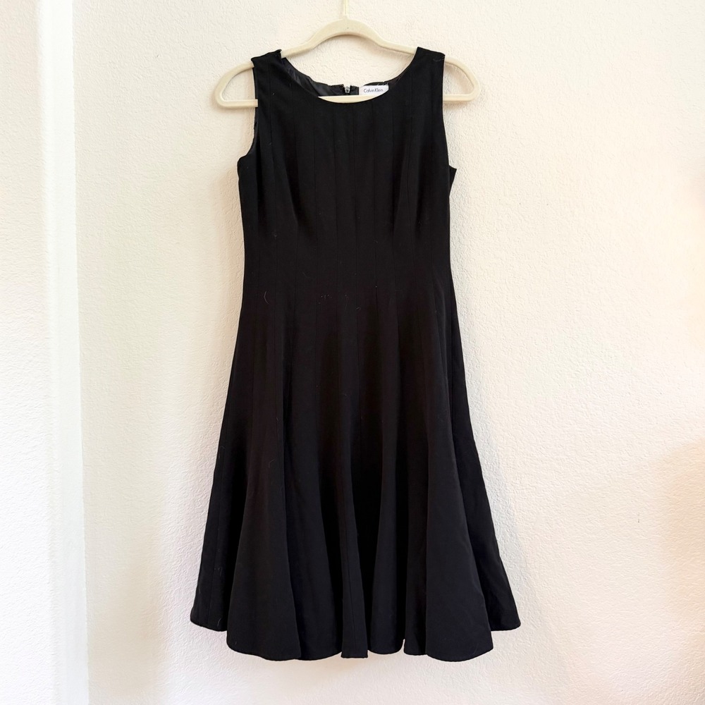 Calvin Klein Womens Black Pleated Fit & Flare Sleeveless Knee Length Dress S
